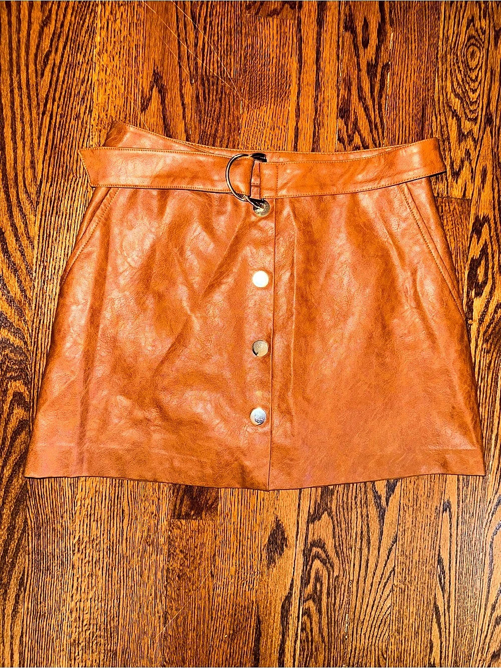 Zara Faux Leather Belted Skort Brown Medium